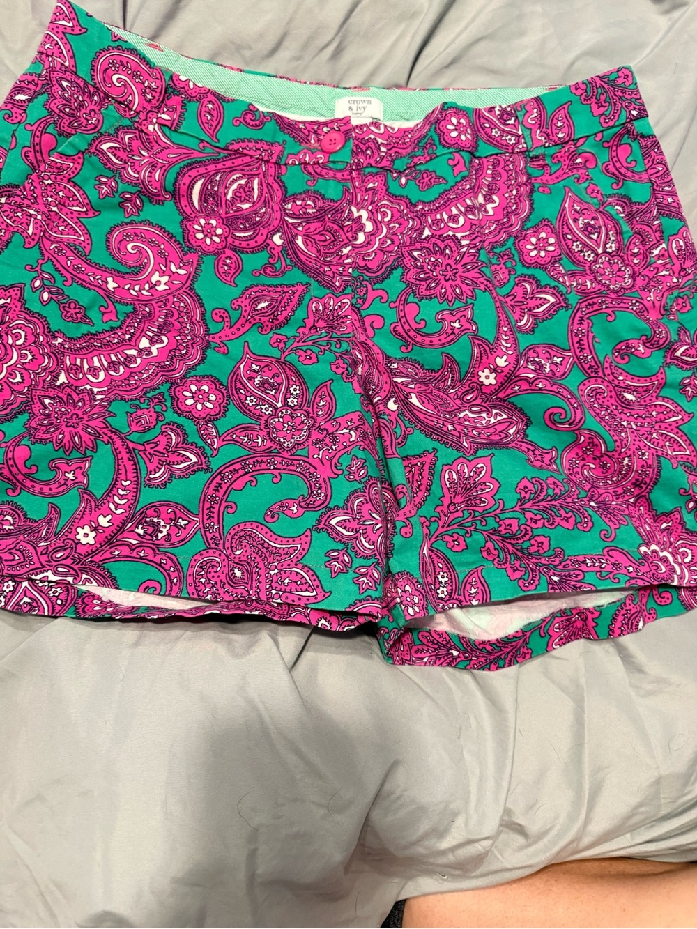 crown & ivy Teal and Hot Pink Paisley Bermuda Shorts
